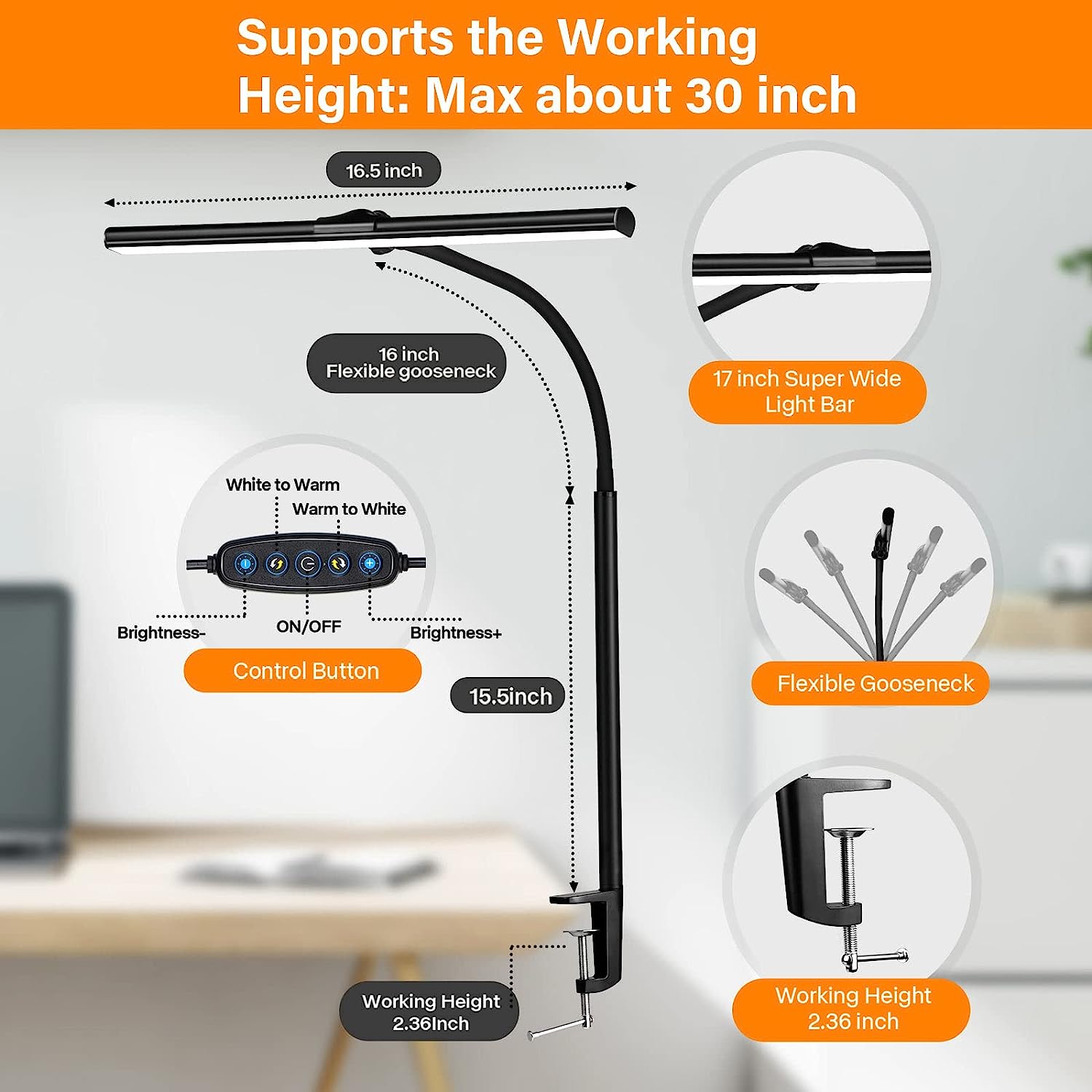 selfila LED Desk Lamp with Clamp - Architect Desk Lamp Swing Arm Task Light 360 ° Rotation Gooseneck Desktop Lighting for Office Home Workbench Drafting Reading - Image 6